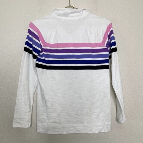 Talbots Sweatshirt XS Small Cozy Crush White Striped 1/4 Zip Pullover UPF 50 - Picture 11 of 11